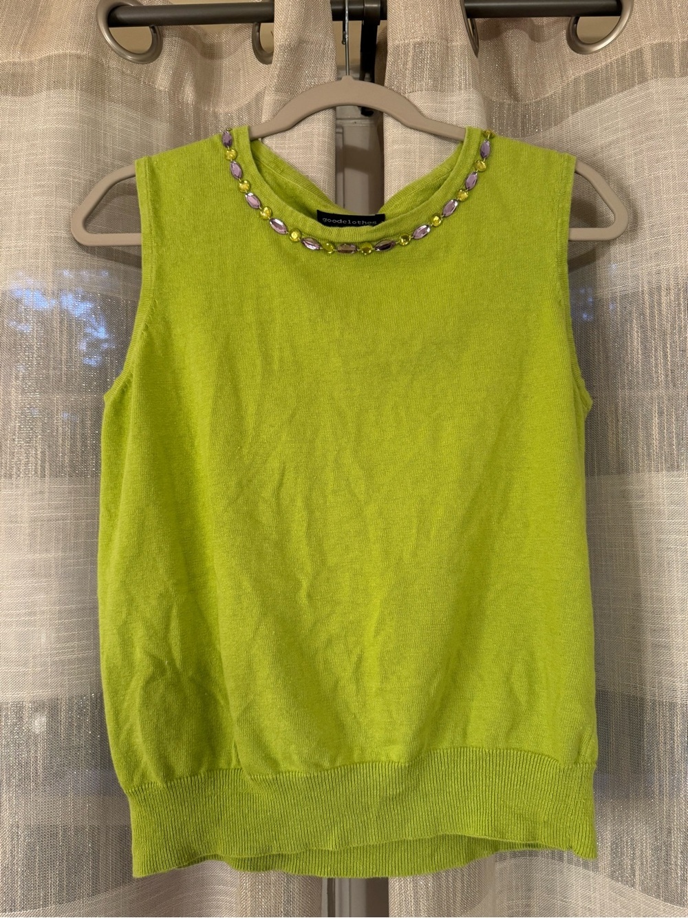 Beaded Crewneck Lime Green Knit Tank Top